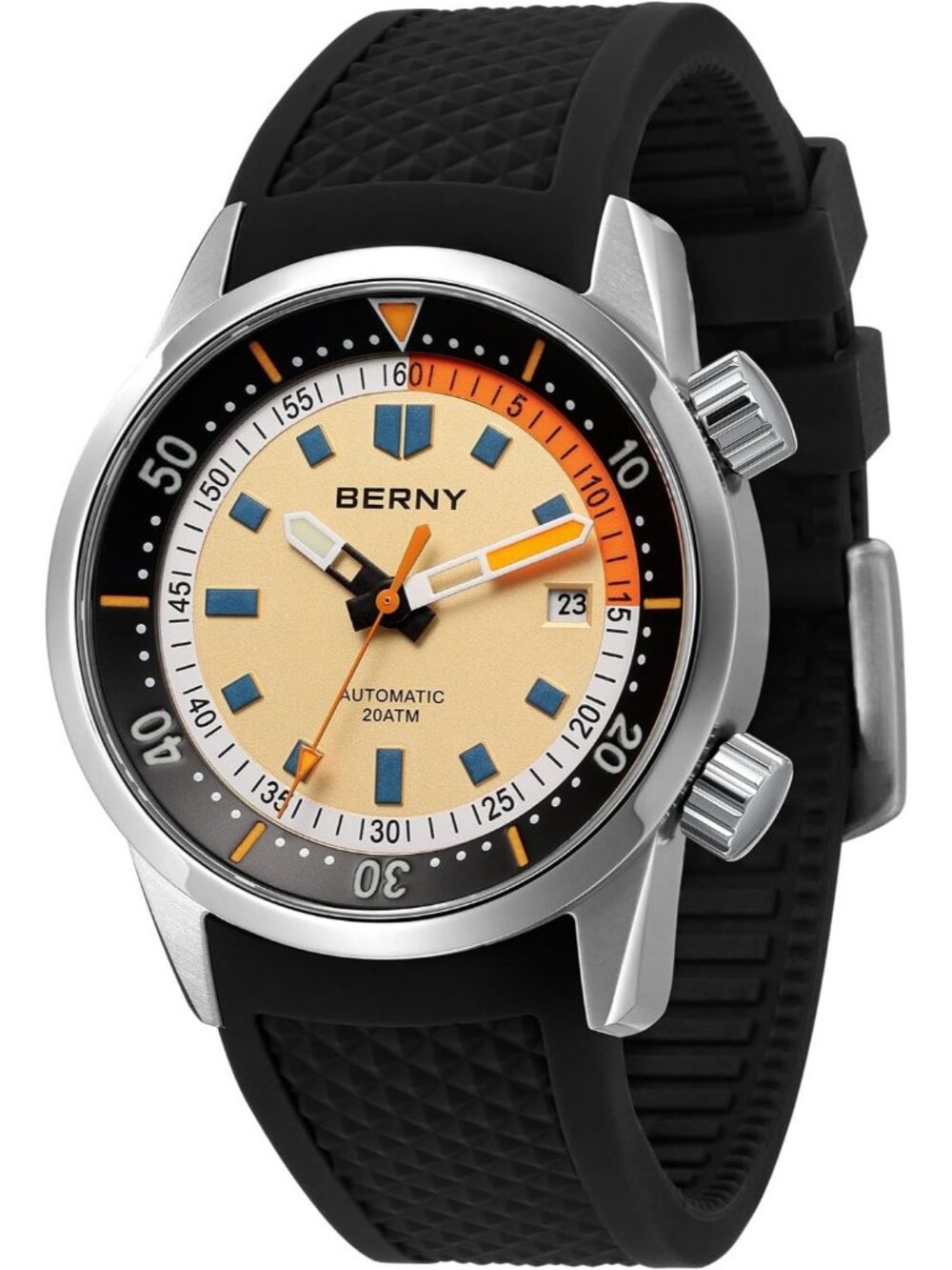 Men's Yellow Mechanical Movement Screw-in Crown Waterproof Luxury Wrist Watch